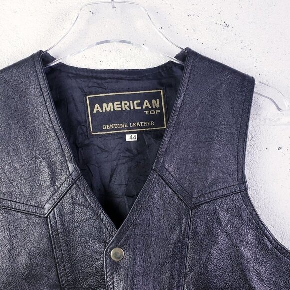 Vintage 90s y2k Black Leather Snap Front Vest Lace Up Sides V-Neck Men's SIze 44 - Picture 4 of 11